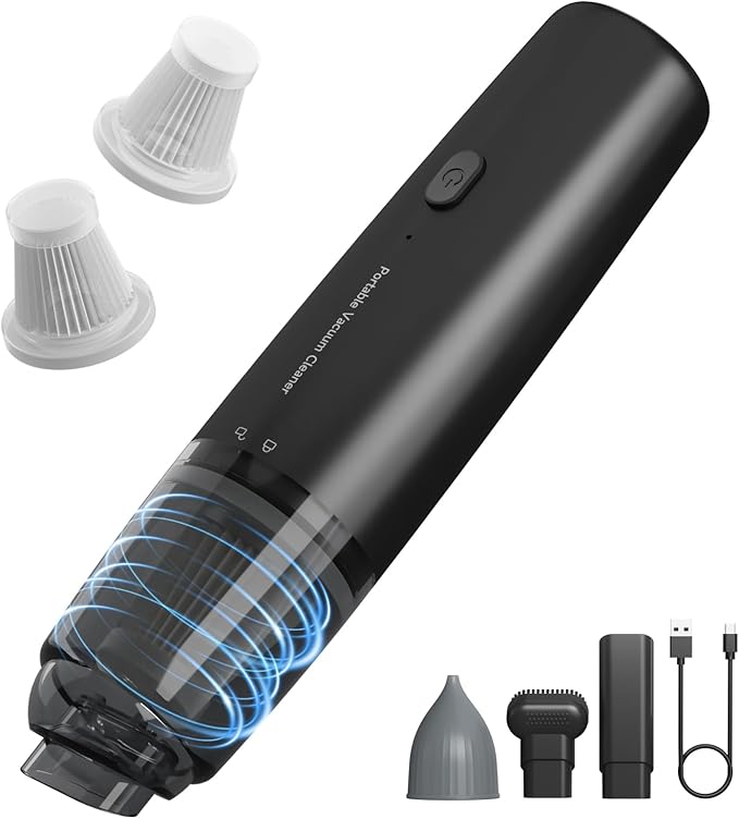 A9life Handheld Vacuum Cordless, Car Vacuum Cleaner Portable with HEPA Filter, 2 Suction Modes, Mini Hand Held Vacuum Rechargeable for Car, Home, Pet Hair, Office, Desk, Keyboards (Black)