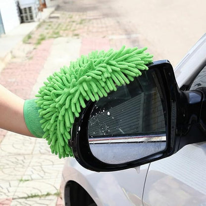 Car Wash Mitt Microfiber, 2PK-Scratch & Lint Free, Premium Chenille Microfiber Wash Mitt (Green)