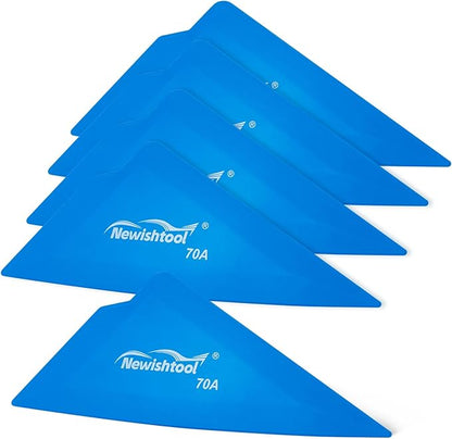 NEWISHTOOL 5-Pack Car Tint Tools Triangle Squeegee, 70A Hardness Blue Contour Corner Scraper Tool with Multi-Edge, Window Tint Squeegee for PPF, Car Wrapping, Window Film Application