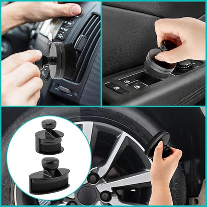 2 Pcs Car Tire Shine Applicator,Round and Curved Brushes with Storage Stand Automotive Tire Dressing Applicator Brush for Auto Detailing Cleaning Service(Color:Black)