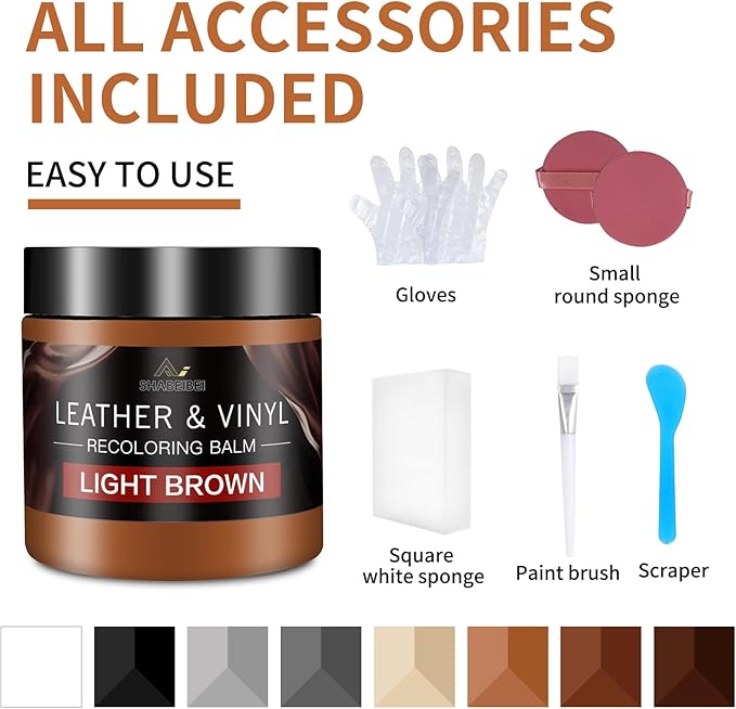 SHABEIBEI Leather Recoloring Balm with 100ml Mink Oil, Light Brown Leather Repair Kit and Scratch Remover for Furniture, Car Seats, Sofas, Dye & Restorer for Couches, Vinyl, PU, Faux