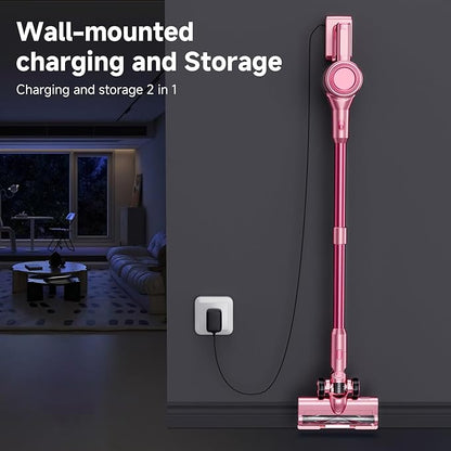 Vaconly Cordless Vacuum Cleaner, 8 in 1 40Kpa 55Mins,Lightweight Vacuum Cleaners for Home, Stick Vacuum with Anti-Tangle Brush,Wall Mount, Rechargeable Cordless Vacuum for Floor/Sofa/Pet Hair,Pink