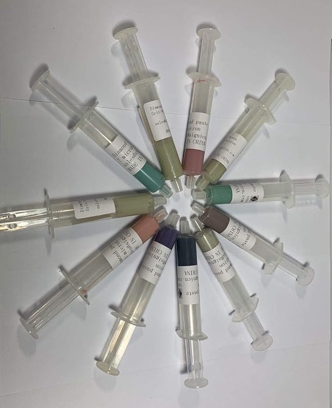 SIGNI 11Pcs Diamond Polishing Compound Lapping Paste Syringes 0.5 to 40 Micron 5 Gram for Polishing Metal and Jewelry (Water Based)