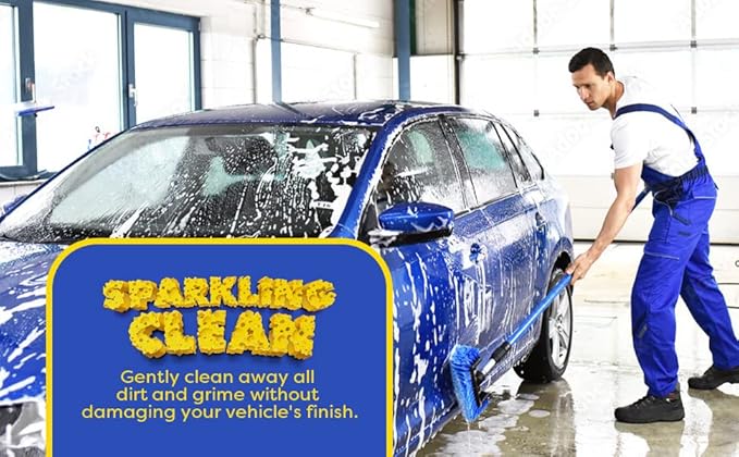 SCRUBIT 12" Car Wash Brush with Soft Bristles for Car Truck Boat Deck & House Cleaning, Exterior Washing Brush Connects with Pole & Hose Storage Bag Included (Blue)