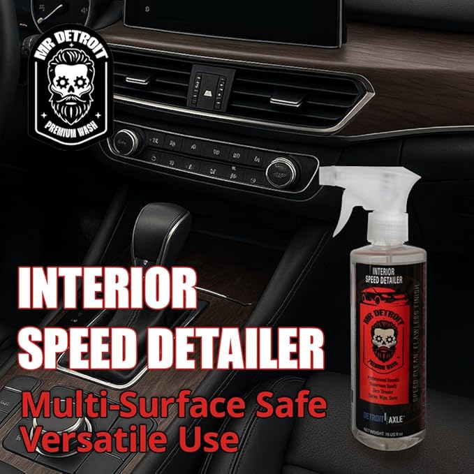 Mr. Detroit - Interior Speed Detailer Cleaner & Protectant - Zero Streaks, Multi-Surface Safe Cleaner for Home, Office & Automotive Use - 16 Fl Oz (Pack of 1)