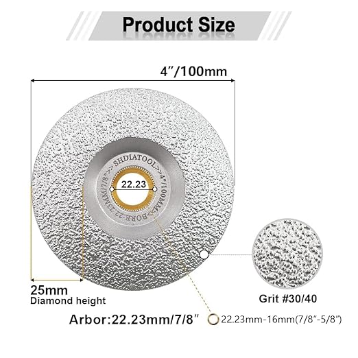 SHDIATOOL 4 - Inch Diamond Grinding Wheel for Granite Marble Iron Steel Masonry Cup Grinding Disc 30/40 Grit, Dry/Wet Use, Fits 7/8 Inch Arbor