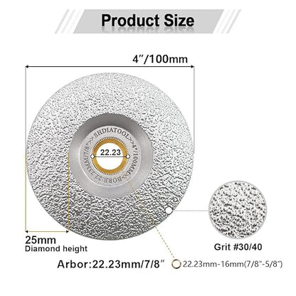 SHDIATOOL 4 - Inch Diamond Grinding Wheel for Granite Marble Iron Steel Masonry Cup Grinding Disc 30/40 Grit, Dry/Wet Use, Fits 7/8 Inch Arbor
