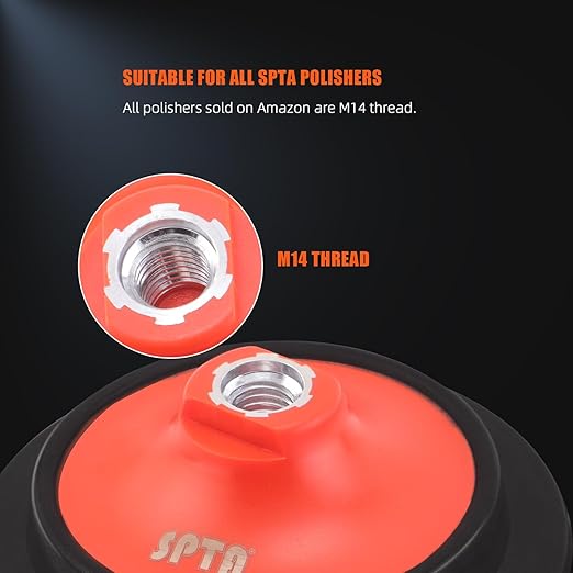 SPTA 2Pcs RO Rotary Flexible Backing Plate, Hoop-and-Loop Face PU Soft Backing Pad Used On Rotary Polisher Sander for Sanding Polishing Buffing Finishing (M14 Thread, Orange, 5Inch (125mm))