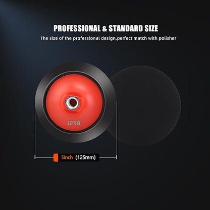 SPTA 2Pcs RO Rotary Flexible Backing Plate, Hoop-and-Loop Face PU Soft Backing Pad Used On Rotary Polisher Sander for Sanding Polishing Buffing Finishing (M14 Thread, Orange, 5Inch (125mm))
