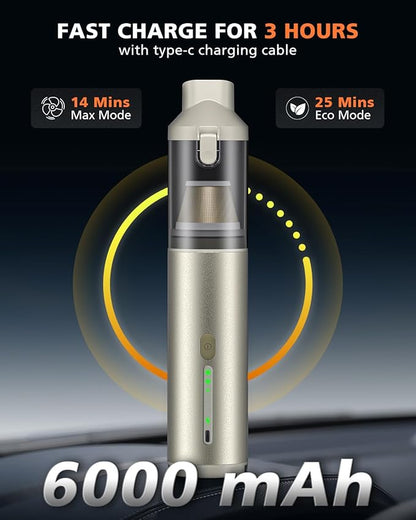 NOVARHOME Car Vacuum Portable with 16000Pa Powerful Suction, Handheld Vacuum Cordless Rechargeable Blow & Suction 4 in 1, Small Vacuum Cleaner for Car, Outdoor, Home, Office (Gold Renew)