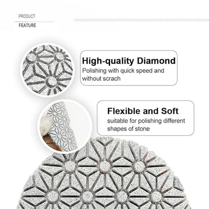 SHDIATOOL 15PCS 4 Inch Diamond Polishing Pads 3-Step 5 Sets for Marble Granite Stone Sanding Disc
