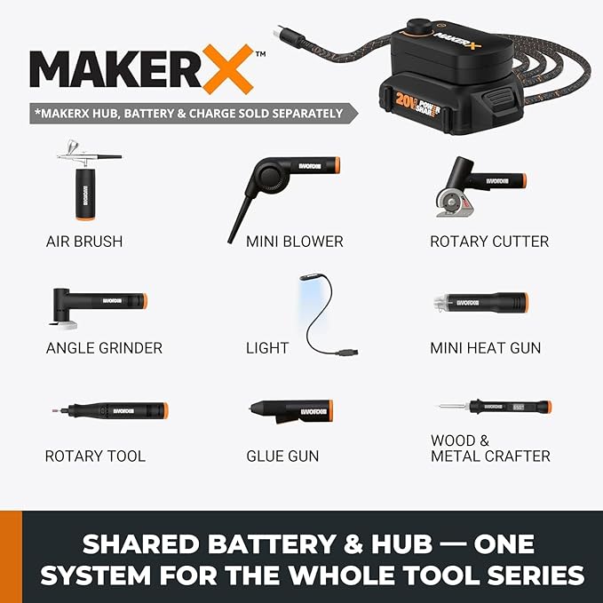 MAKERX WX996L Crafting Tool Combo Kit - Rotary Tool, Wood and Metal Crafter, Airbrush, Heat Gun, Grinder and LED Flex Light in Carry Bag