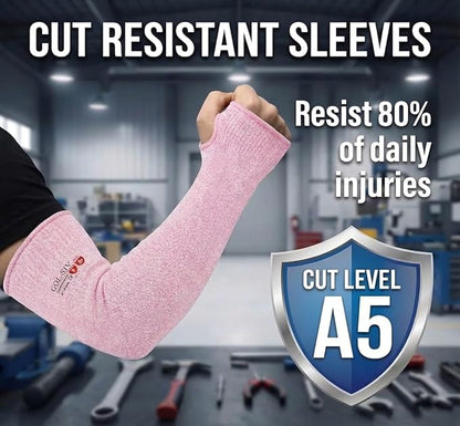 GOL-SIV Arm Protectors For Thin Skin And Bruising, Cut Resistant Sleeves For Men Women, A5 Level Pink Arm Sleeve For Gardening (Pink, 17.7 In)