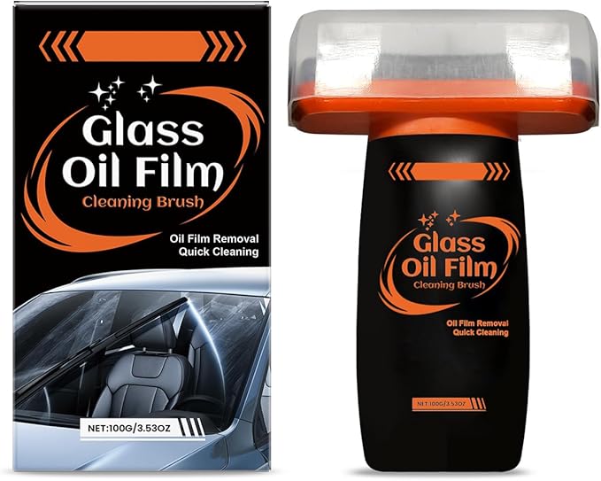 Glass Emulsion, Oil Film Remover for Car Window, 100g Roll-On Glass Emulsion Cleaner Compound with Cleaning Board, Improve Windshield Clarity for Safe Driving 1pc