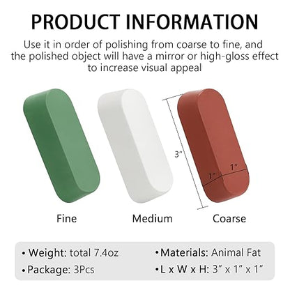 SCOTTCHEN Buffing Polishing Cutting Compounds 7.4 Oz. Kit - Green Fine/White Medium/Brown Coarse - 3 PCS