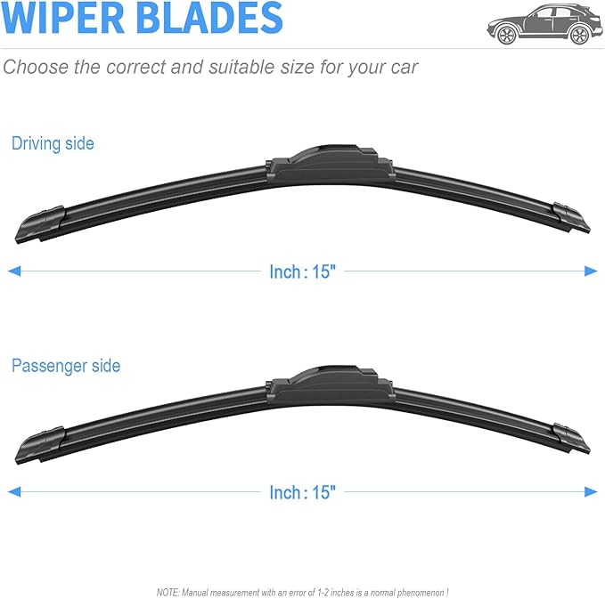 Gavimnal® 15"+15" Silicone Wiper Blades Replacement For 2007 2008 2009 2010 2011 2012 2013 2014 2015 2016 2017 Jeep Wrangler/2018 Wrangler JK,All-Season Front Windshield Wiper Blades(Set of 2)