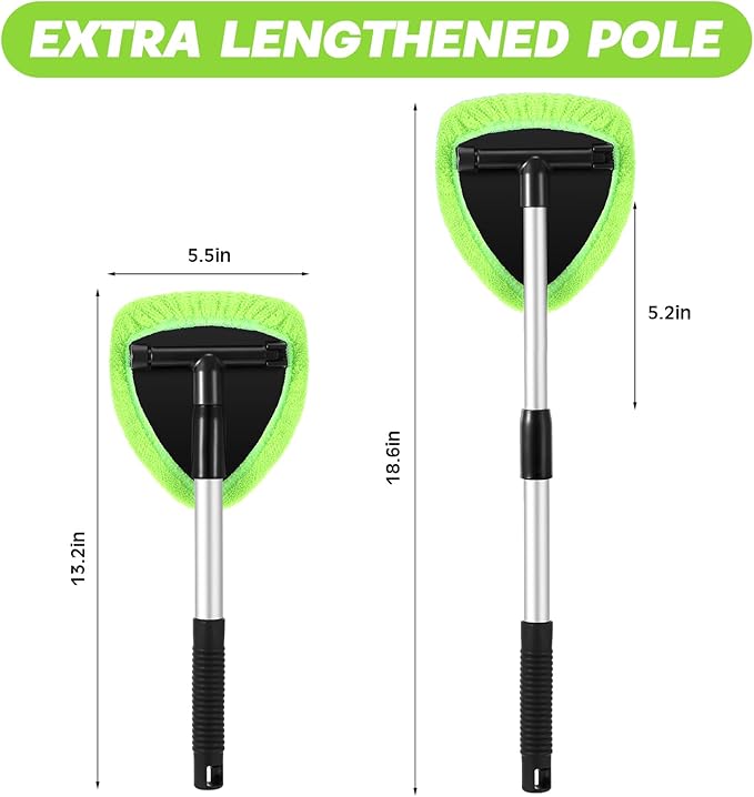 8 Pcs Car Windshield Cleaner Tool Kit with Extendable Handle, Microfiber Towel Pads, Brush, Empty Spray Bottle for Auto Glass Wiper Suvs Rvs & Home Windows (Green)