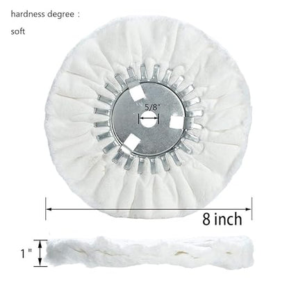 QZATTCAEN 8" Soft Airway Buffing Wheel White Flannel / 5/8'' Arbor Hole/Finish Polish Step for Angle Grinder - 2 PCS