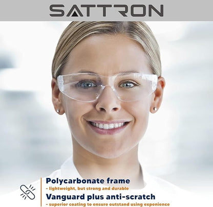 SATTRON Clear Safety Glasses Bulk of 24, ANSI Z87.1 Eye Protection for Women Men, Scratch & Impact Resistant Protective Glasses, Ideal for Lab, Construction, Shooting