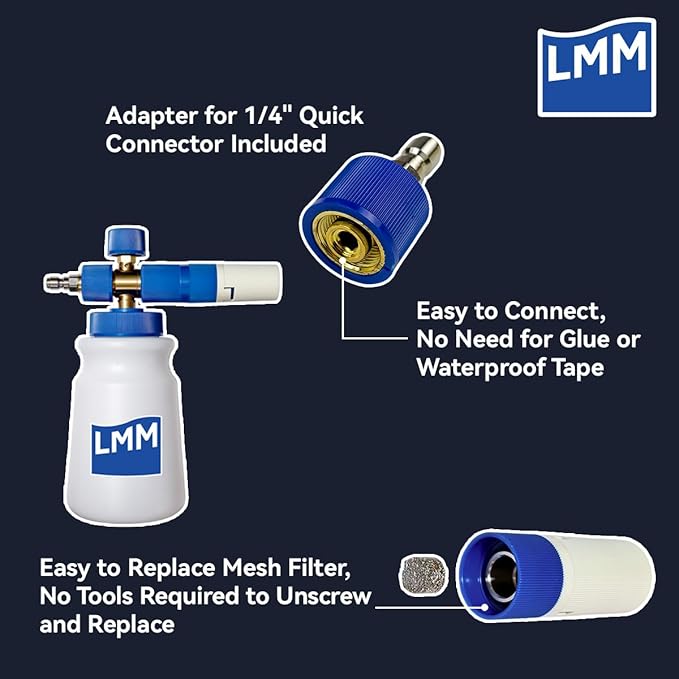 Foam Cannon LMM T2.0 for Pressure Washer with 1/4 Inch Quick Connector Snow Foam Lance for Car Washing with Adjustable Thick Foam