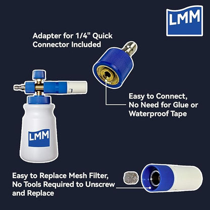 Foam Cannon LMM T2.0 for Pressure Washer with 1/4 Inch Quick Connector Snow Foam Lance for Car Washing with Adjustable Thick Foam