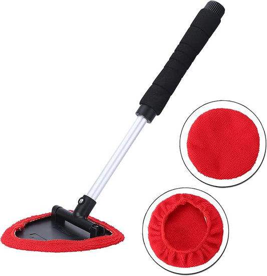 Windshield Cleaner Tool, Extendable Handle and Adjustable Triangular Shape Window Windshield Cleaner Kit, Car Windshields Washing Brush, with 2Pcs Washable and Reusable Pads