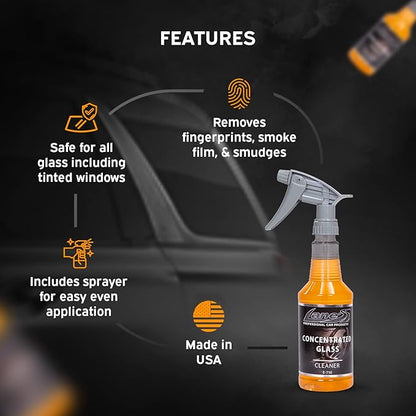 LANE'S Concentrated Auto Glass Cleaner | Tint-Safe Car Windshield, Window Cleaner | Removes Automotive Smoke Film, Fingerprints, & Smudges | Streak-Free, Safe for All Glasses | 32oz, 2 Pack