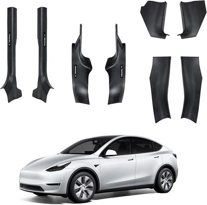 SHINELINERS Door Sill Protector for Tesla Model Y Juniper 2025 2026, 8 Pieces, Front and Rear, Carbon Fiber Pattern, ABS Material