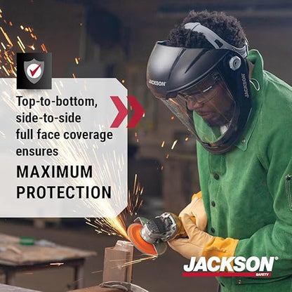 Jackson Safety Lightweight MAXVIEW Premium Face Shield - Mask with 370 Speed Dial Ratcheting Headgear, ANSI Z87.1, for Work, Grinding, Cutting - Anti Fog Coating - Clear Tint