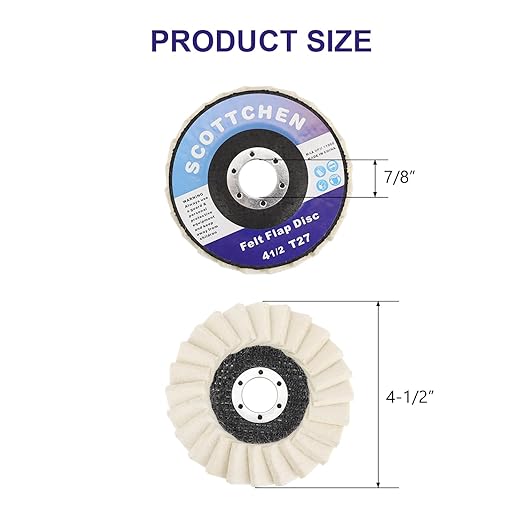 SCOTTCHEN Felt Flap Disc Abrasives 4-1/2" x 7/8" Arbor Buffing Polishing Wheel for Angle Grinder - 10 Pack
