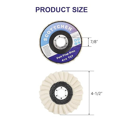 SCOTTCHEN Felt Flap Disc Abrasives 4-1/2" x 7/8" Arbor Buffing Polishing Wheel for Angle Grinder - 10 Pack