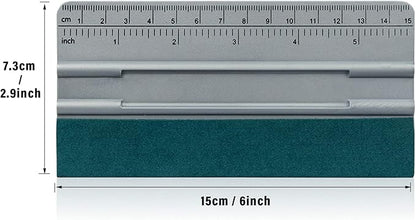 FOSHIO 6 Inch Felt Squeegee for Vinyl wtih Ruler 15CM 4 Round Corners Universal Card, Window Tint Film Installing Hard Silver PP Car Vinyl Wrap Scraper Tool