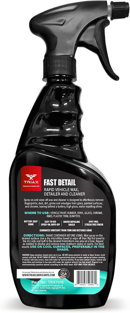 TRIAX Fast Detail Rapid Car Wax and Cleaner, High Gloss Vehicle Detailer for Paint, Glass, Chrome, Rubber, Vinyl, Rims, Plastic Trim, and Bumpers (23 Ounce)