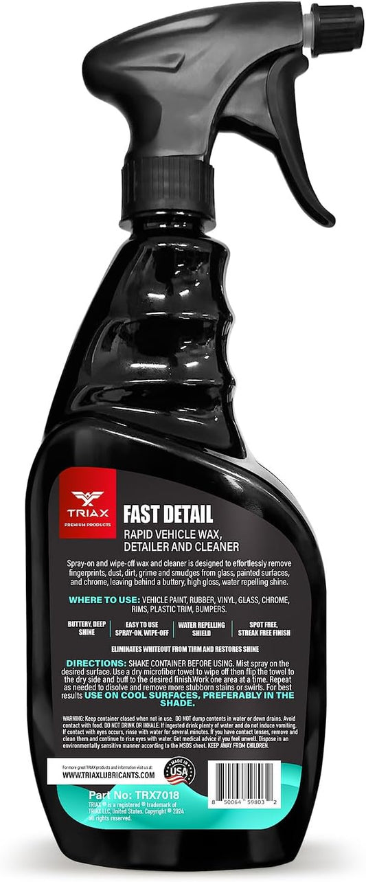 TRIAX Fast Detail Rapid Car Wax and Cleaner, High Gloss Vehicle Detailer for Paint, Glass, Chrome, Rubber, Vinyl, Rims, Plastic Trim, and Bumpers (23 Ounce)