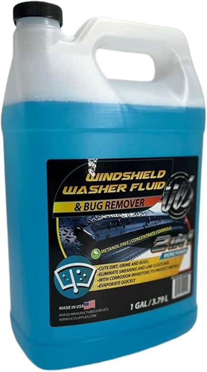 UCS 2-in-1 Windshield Washer Fluid 2-Pack (1 Gallon Each, 256 fl oz Total) – Ready to Use, Streak-Free Formula, All-Weather Cleaning, Removes Bugs, Dirt & Road Grime – Premium Windshield Cleaner