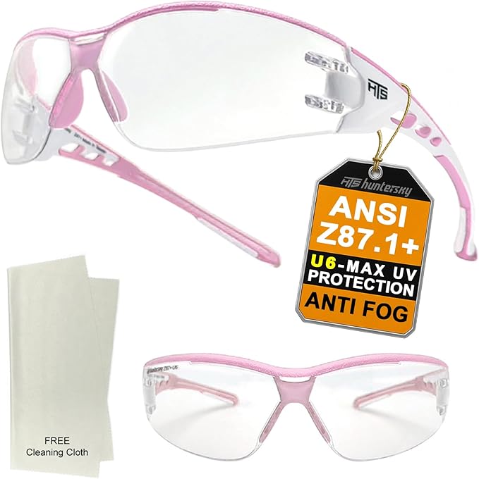 HTS HUNTERSKY Super Flexible Lightweight Anti Fog Wrap-Around U6 Clear Shooting Safety Glasses with ANSI Z87.1 Scratch Resist