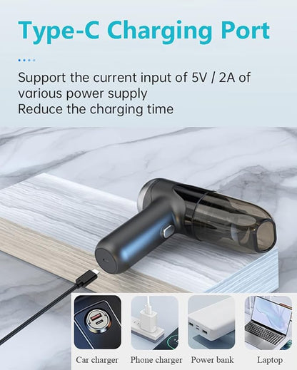 TEZILON Handheld Car Vacuum Cordless Small Portable High Power Mini Vacuum Cleaner, HEPA Filter Rechargeable 3 in 1 Dust Buster/Air Blower/Inflator, 7 Tools for Pet Hair/Keyboard/Snow Debris/Sofa/Car
