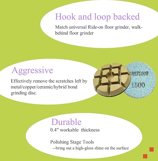 Concrete Floor Polishing Pucks Diamond Resin Disc for Terrazzo, Marble, Granite Floor, 3 Inch Hook and Loop Polishing Pad,1500# 9PCS