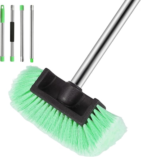 Car Wash Brush with Long Handle – Five-Sided Soft Bristle Brush for Car, Truck, SUV, RV, Boat & House Siding Cleaning(Green)