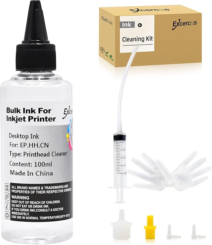 Printhead Cleaning Kit Compatible for Brother Epson HP Canon Nozzle Inkjet EcoTank Officejet Deskjet Pixma Printers-Liquid Printers Head Cleaning Suit Solution 100ml, 5ml Premium Syringe 1PK