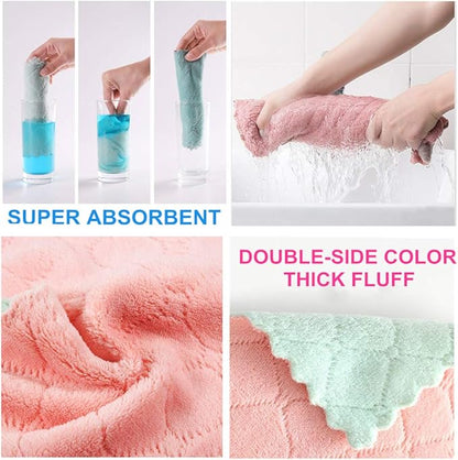 QURIPE 10-Pack Microfiber Cleaning Cloth Dish Towels, Double-Sided Dish Drying Towels，Reusable Household Cleaning Cloths for House Furniture Table Kitchen Dish Window Glasses