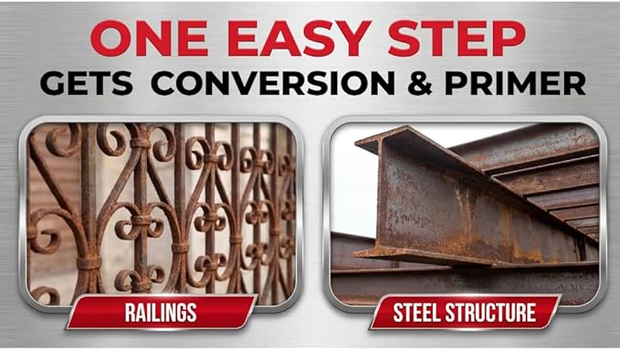 2-in-1 Rust Converter & Metal Primer - Black, Water-Based, Low VOC, Rust Remover for Metal, Reformer & Encapsulator, Ideal for Automotive, Maritime, Car Restoration, Covers up to 1,000 Sqft. Per Gallon. Anti-Rust Inhibitor & Neutralizer with Protection...
