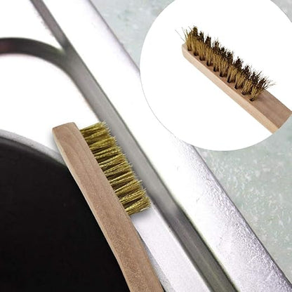 Wire Brush Set 12Pcs,Small Detailing Wire Scratch Brushes for Cleaning, Brass/Stainless Steel Bristles with 8" Curved Wood Handle for Metal Rust Remover,Paint, Dirt, Paint Scrubbing
