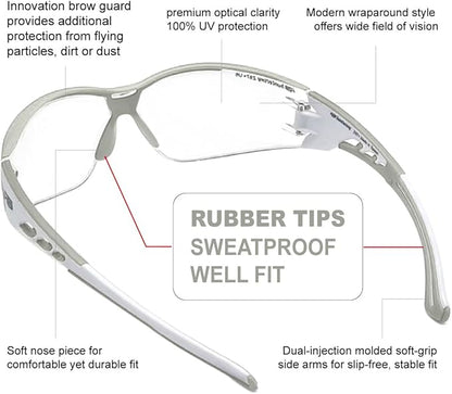 HTS HUNTERSKY Super Flexible Lightweight Anti Fog Wrap-Around U6 Clear Shooting Safety Glasses with ANSI Z87.1 Scratch Resist