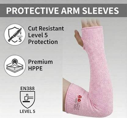 GOL-SIV Arm Protectors For Thin Skin And Bruising, Cut Resistant Sleeves For Men Women, A5 Level Pink Arm Sleeve For Gardening (Pink, 17.7 In)