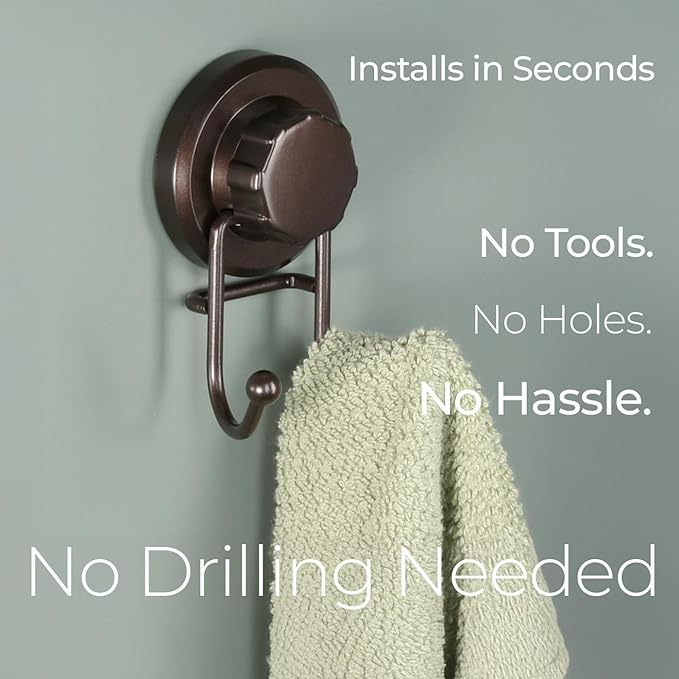 HASKO Suction Cup Hook for Shower, Stainless Steel Bathroom Suction Towel Hooks Hanger, Organizer for Towel, Bathrobe and Loofah, Includes Optional No Drill Adhesive Mount for Inside Shower, Bronze