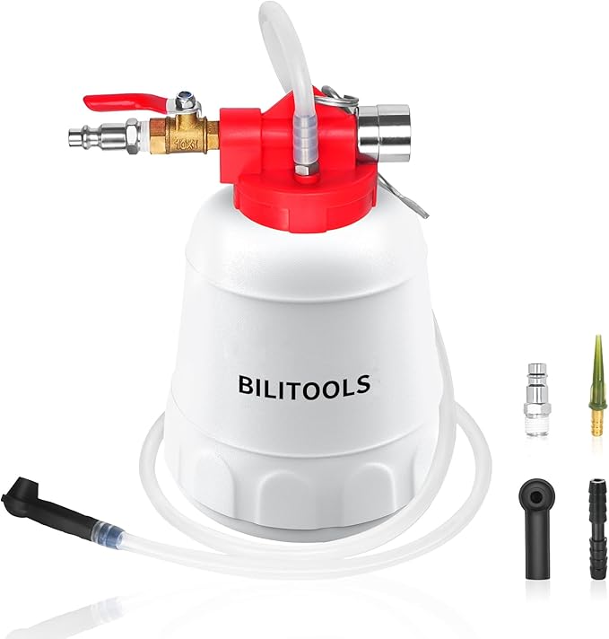 BILITOOLS 1L Brake Bleeder Vacuum Pump Kit, Universal One Person Pneumatic Brake System Clutch Fluid Bleeding Extractor Tool with Adapters