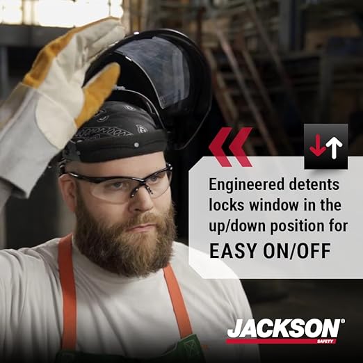 Jackson Safety Lightweight MAXVIEW Premium Face Shield - Mask with 370 Speed Dial Ratcheting Headgear, ANSI Z87.1, for Work, Grinding, Cutting - Uncoated - Clear Tint