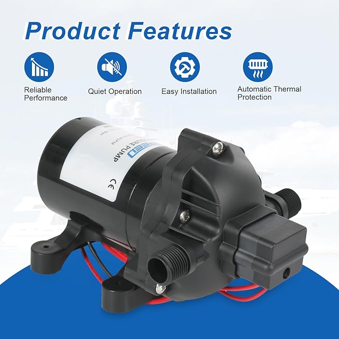 4.0 GPM 12V DC 45 PSI Revolution Water Pump with Pressure Switch Compatible with Camper, RV, Shower, Sprayer