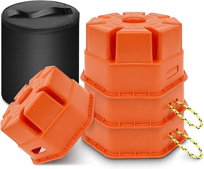HOXWELL 6" H Trailer Jack Block 4 Pack with Bag, 40000 lbs Capacity per Camper RV Stabilizer Blocks for Any Tongue Jack, Post, Foot, Round Square or Scissor Stabilizer, Stackable & Portable, Orange